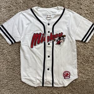 Vintage Disney World Kids Baseball Jersey Mickey Button Up Embroidered Size L